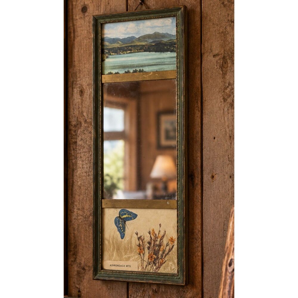 Antique Adirondack Mountains Wall Mirror Landscape Art Print Butterfly Rustic